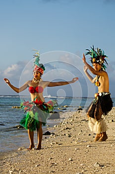 Young Polynesian Pacific Island Tahitian Dancers Couple