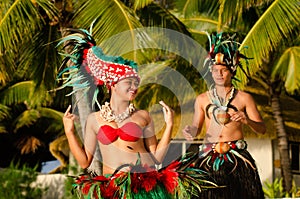 Young Polynesian Pacific Island Tahitian Dancers Couple