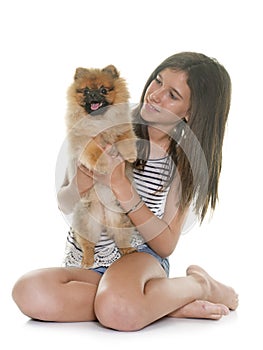 Young pomeranian dog and teen