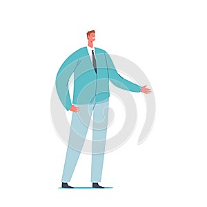 Young Positive Fashioned Business Man, Single Male Character Wear Blue Blazer and Trousers Isolated on White Background