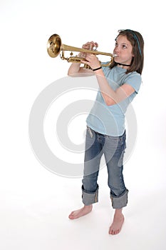 Young Pre Teen Girl Playing Trumpet 2 photo