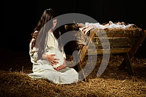 Young Pregnant Mary with Manger