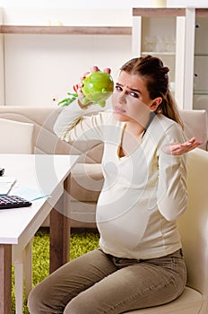 The young pregnant woman in budget planning concept