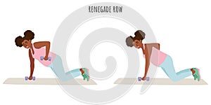 Young pregnant woman doing renegade row exercise