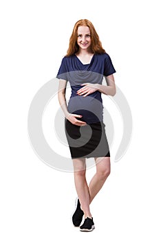 The young pregnant woman isolated on white