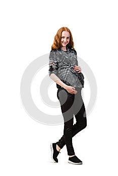 The young pregnant woman isolated on white