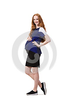 The young pregnant woman isolated on white