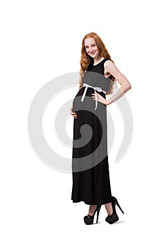 The young pregnant woman isolated on white