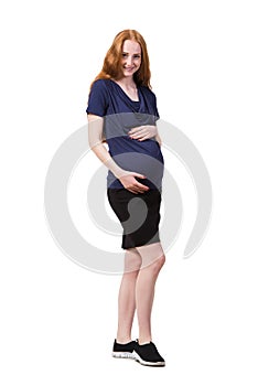 The young pregnant woman isolated on white