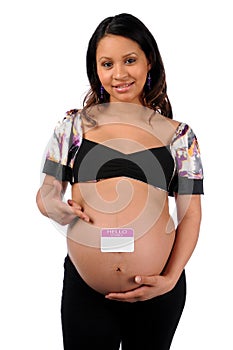 Young Pregnant Woman With Name Tag