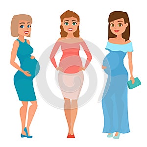 Young pregnant woman, pregnancy female belly expecting beautiful future mother character