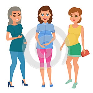 Young pregnant woman, pregnancy female belly expecting beautiful future mother character