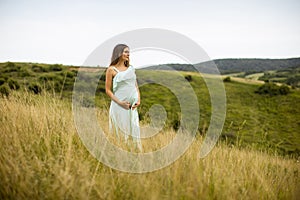 Young pregnant woman relaxing outside in nature