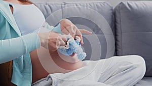 Young pregnant woman is resting at home and expecting a baby. The concept of pregnancy, motherhood, health and lifestyle