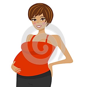 Young pregnant woman on white background