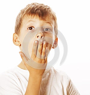 Young pretty boy wondering face isolated gesture close up