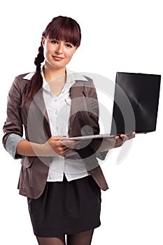 Young Pretty Business Woman With Laptop isolated on white