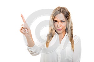 Young pretty business woman showing denial gesture