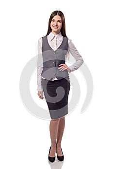 Young pretty businesswoman isolated. Full height portrait