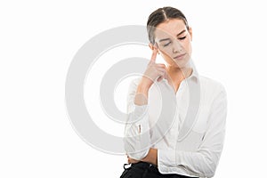 Young pretty bussines woman showing thinking gesture photo