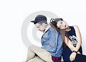 young pretty couple together, lifestyle people concept, boyfriend and girlfriend tattoo