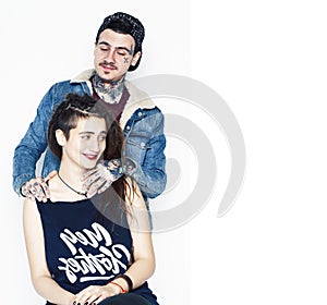 young pretty couple together, lifestyle people concept, boyfriend and girlfriend tattoo