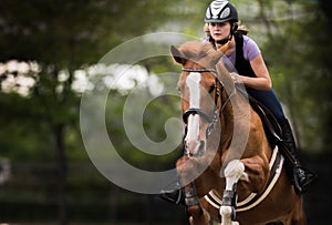 Young pretty girl riding a horse