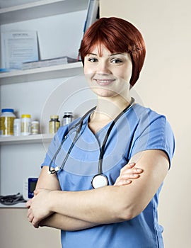 Young pretty lady nurse at hospital