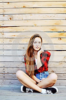 Young pretty teen girl outdoor fashion portrait