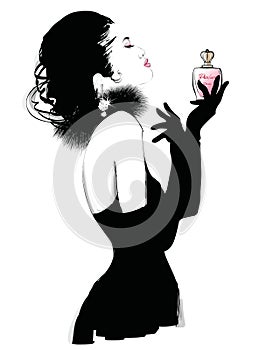 Young pretty woman advertising for perfume photo