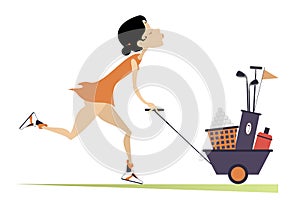 Young pretty woman is going to play golf isolated illustration