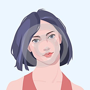 Young pretty woman portrait. Illustration of social avatar on colourful background