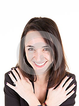 Young pretty woman standing on white background