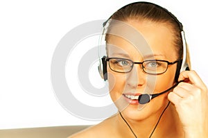 Young pretty woman wearing a phone headset