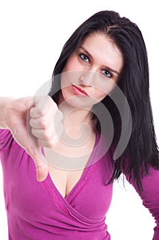 Young pretty women with thumb down