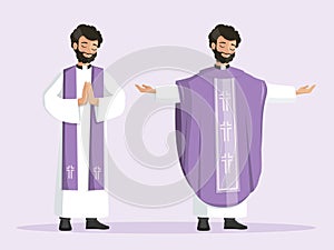 Young priest set with purple stole and chasuble