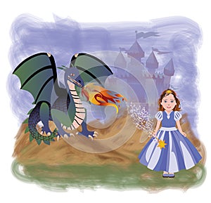 Young princess and magic dragon