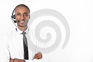 Young professional call center agent male smiling