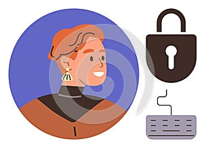 Young Professional and Cybersecurity Concept with Padlock and Keyboard