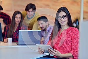 Young professionals work in modern office. Project manager team discussing.