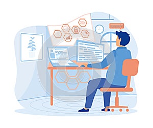 Young programmer concentrated at working project. Developing programming and coding technologies.