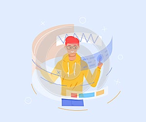 Young programmer concentrated at working project. Developing programming and coding technologies. Screen with codes, developer at
