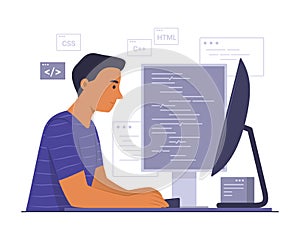 Programmer Process Coding for Software Development Concept Illustration