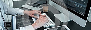 Young Programmer working in software javascript computer in IT office, Writing codes and data code website and coding database