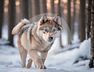 Young puppy Wolf in a snow covered winter forest