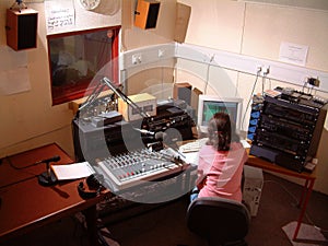 Young radio studio operator