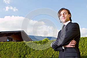 Young realtor with blue skies