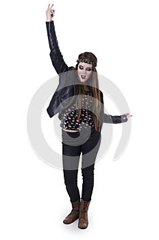 young rebellious rocker punk woman in leather