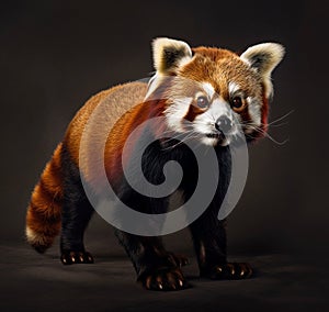 Young Red Panda on Dark Background . AI generated Illustration