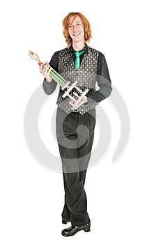 Young redhead man in costume for irish dance isolated